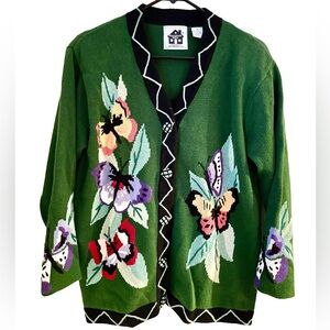 Y2K Storybook Knits Green Cardigan with Butterfly Design
